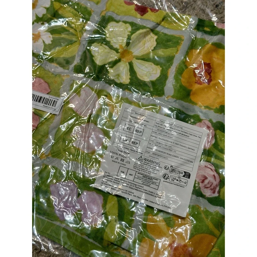 Women Floral Square Scarf Silky Satin Neck Head Wrap Bandana Green Flower Tile